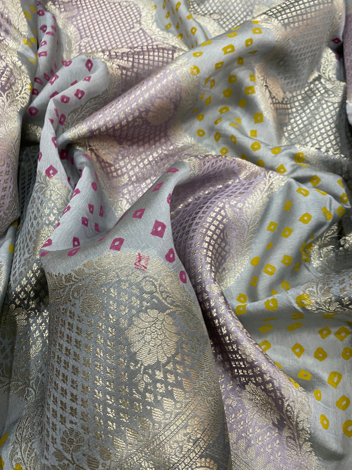Grey Luxe Pure Mango Silk Banarasi Rangkaat Saree with Bandhej