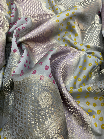 Grey Luxe Pure Mango Silk Banarasi Rangkaat Saree with Bandhej