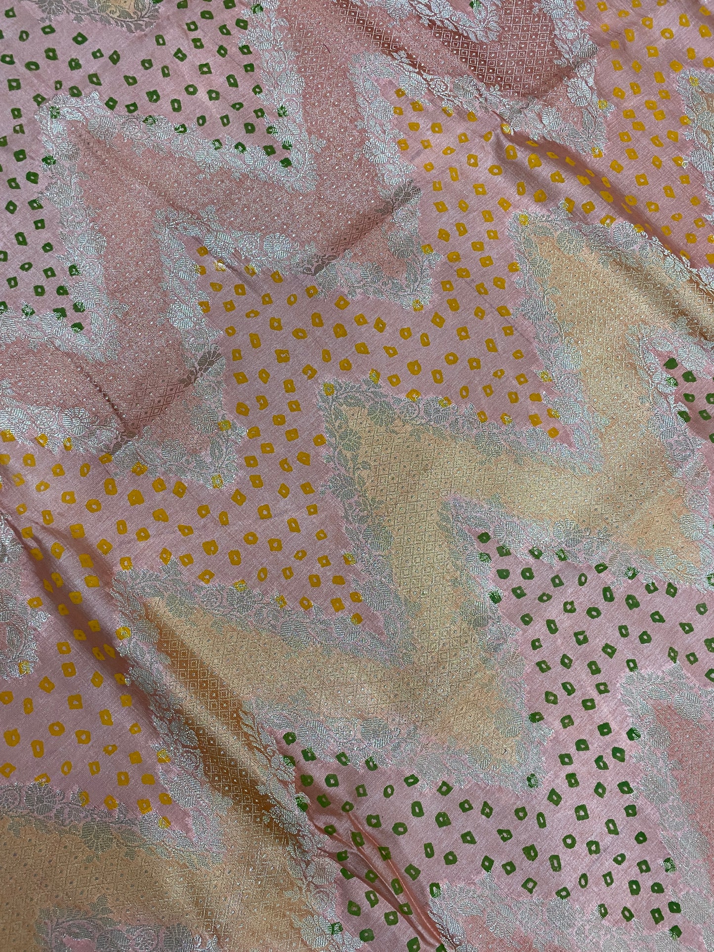 Peach Luxe Pure Mango Silk Rangkaat Striped Saree with Bandhej