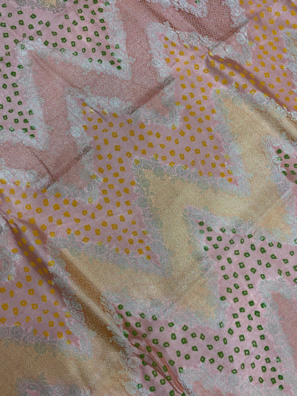 Peach Luxe Pure Mango Silk Rangkaat Striped Saree with Bandhej
