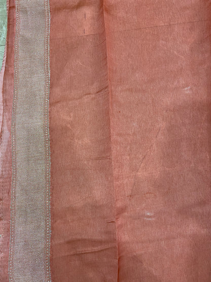 Peach Luxe Pure Mango Silk Rangkaat Striped Saree with Bandhej
