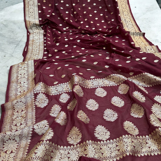 Opulent Elegance: The Wine Chiffon Georgette Banarasi Saree by Shades Of Benares - banarasi - banarasi saree shop