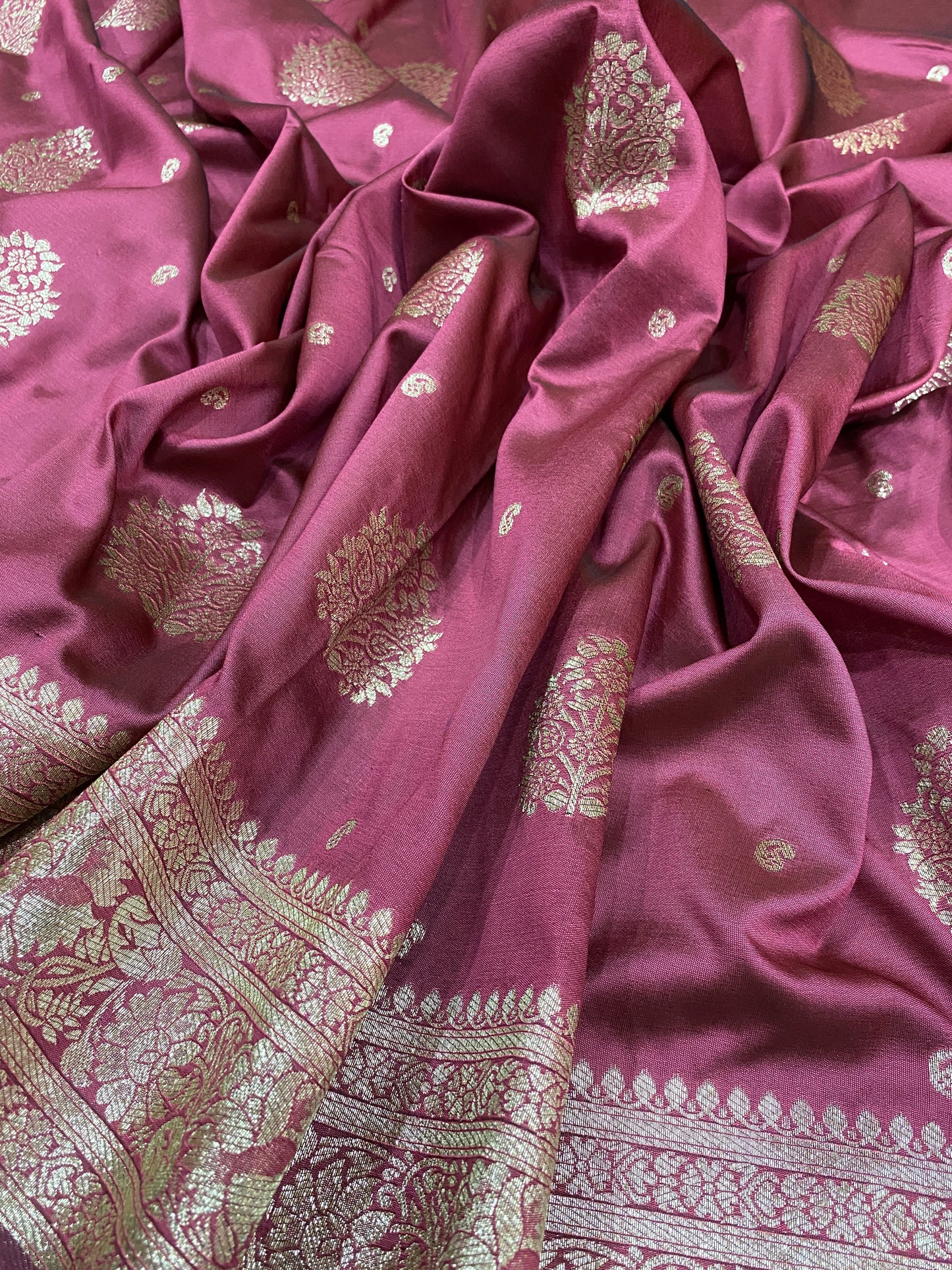 The Blush Couture: Pure Silk Banarasi Saree with Antique Matt Gold Zari Butis