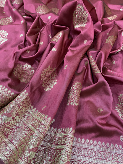 The Blush Couture: Pure Silk Banarasi Saree with Antique Matt Gold Zari Butis