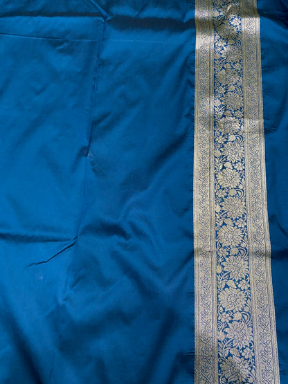 Blue Luxe Silk Banarasi Saree with Matt Gold Zari Butis | Regal Handloom Heirloom