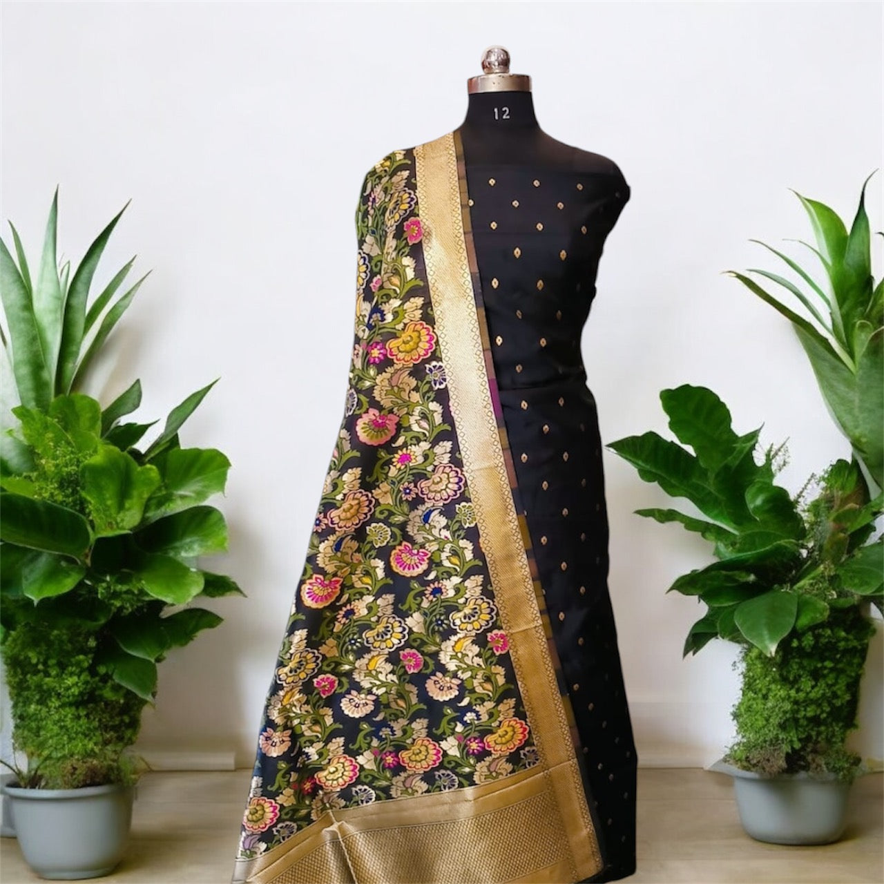 Elegant Black Silk Dress Materials by Shades Of Benares - banarasi - banarasi saree shop