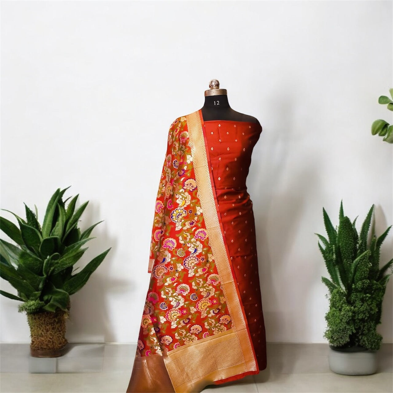 Reddish Orange Banarasi Suit Set by Shades Of Benares - banarasi - banarasi saree shop