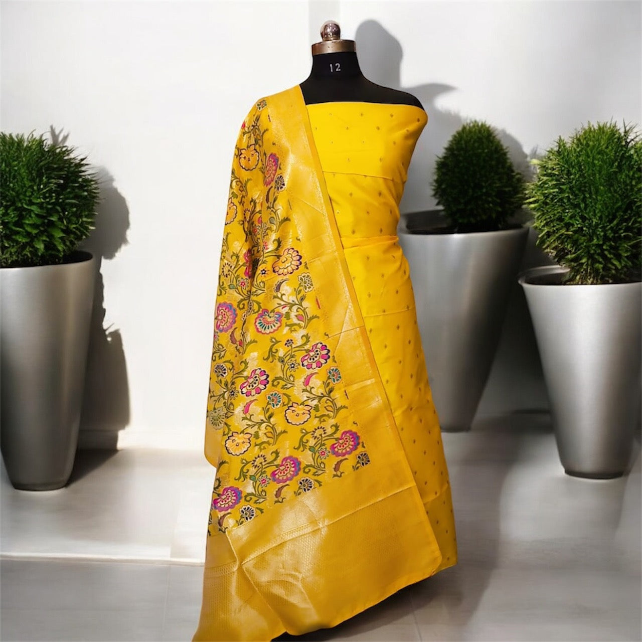 Vibrant Yellow Silk Dress Materials by Shades Of Benares - banarasi - banarasi saree shop