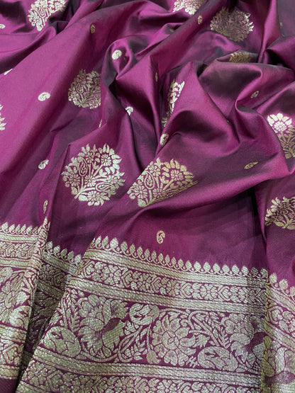 Magenta Luxe Silk Banarasi Saree – Royal Matt Gold Buti Handloom Drape