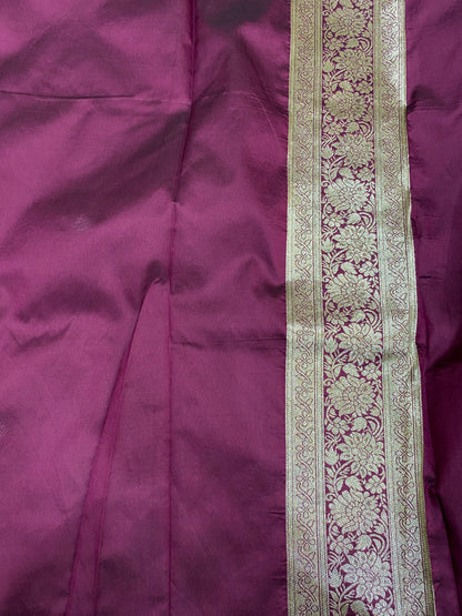 Magenta Luxe Silk Banarasi Saree – Royal Matt Gold Buti Handloom Drape