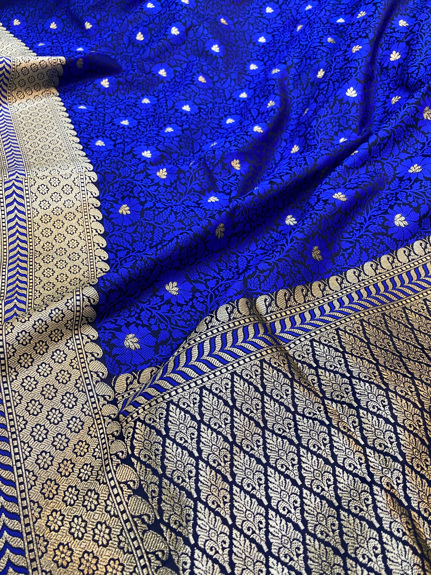 Exquisite Royal Blue Pure Katan Silk Banarasi Saree by Shades Of Benares - banarasi - banarasi saree shop