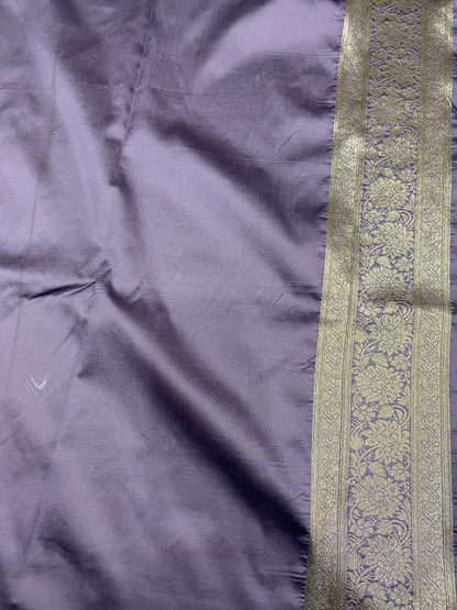 Lavender Luxe Silk Banarasi Saree with Matt Gold Zari Butis | Handloom Summer Heirloom