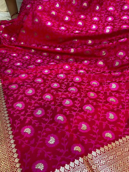 Exquisite Raani Pink Pure Katan Silk Banarasi Saree by Shades Of Benares - banarasi - banarasi saree shop