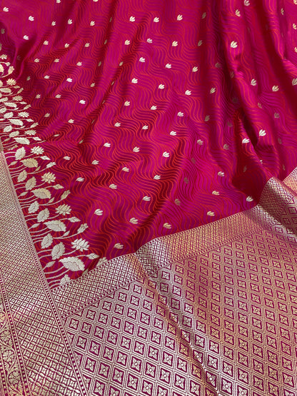 Raani Pink Pure Pure Silk Banarasi Saree: Jaal Work Elegance by Shades Of Benares - banarasi - banarasi saree shop