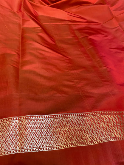 Radiant Fusion: Pinkish Orange Pure Katan Silk Banarasi Saree by Shades Of Benares - banarasi - banarasi saree shop