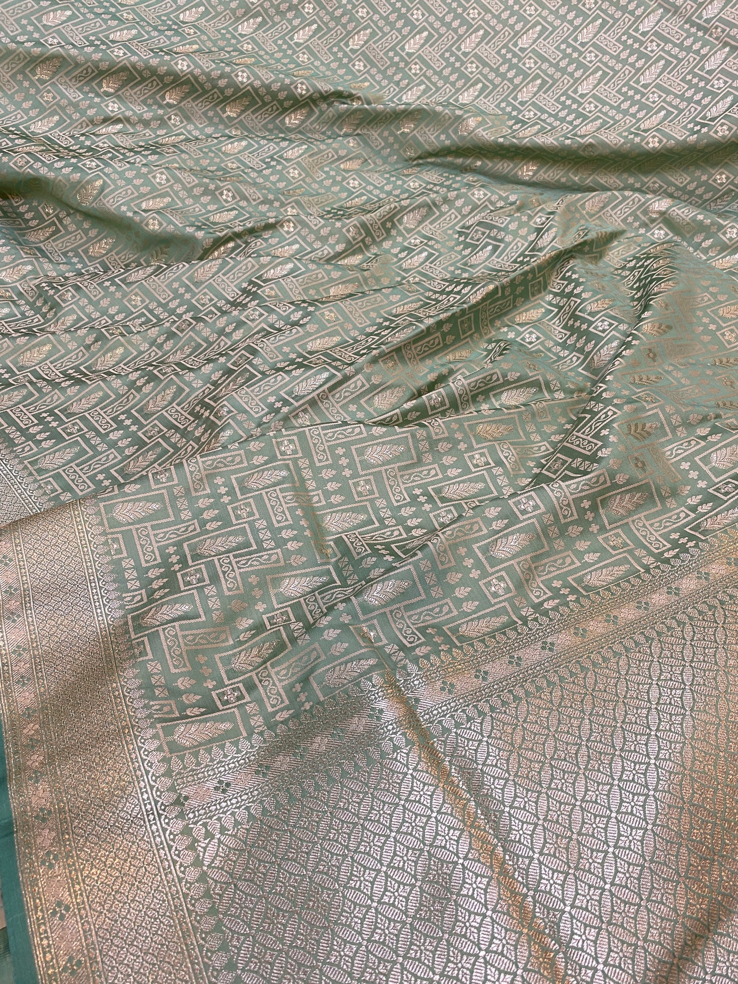 Refreshing Elegance: Pista Green Pure Banarasi Silk Saree by Shades Of Benares - banarasi - banarasi saree shop