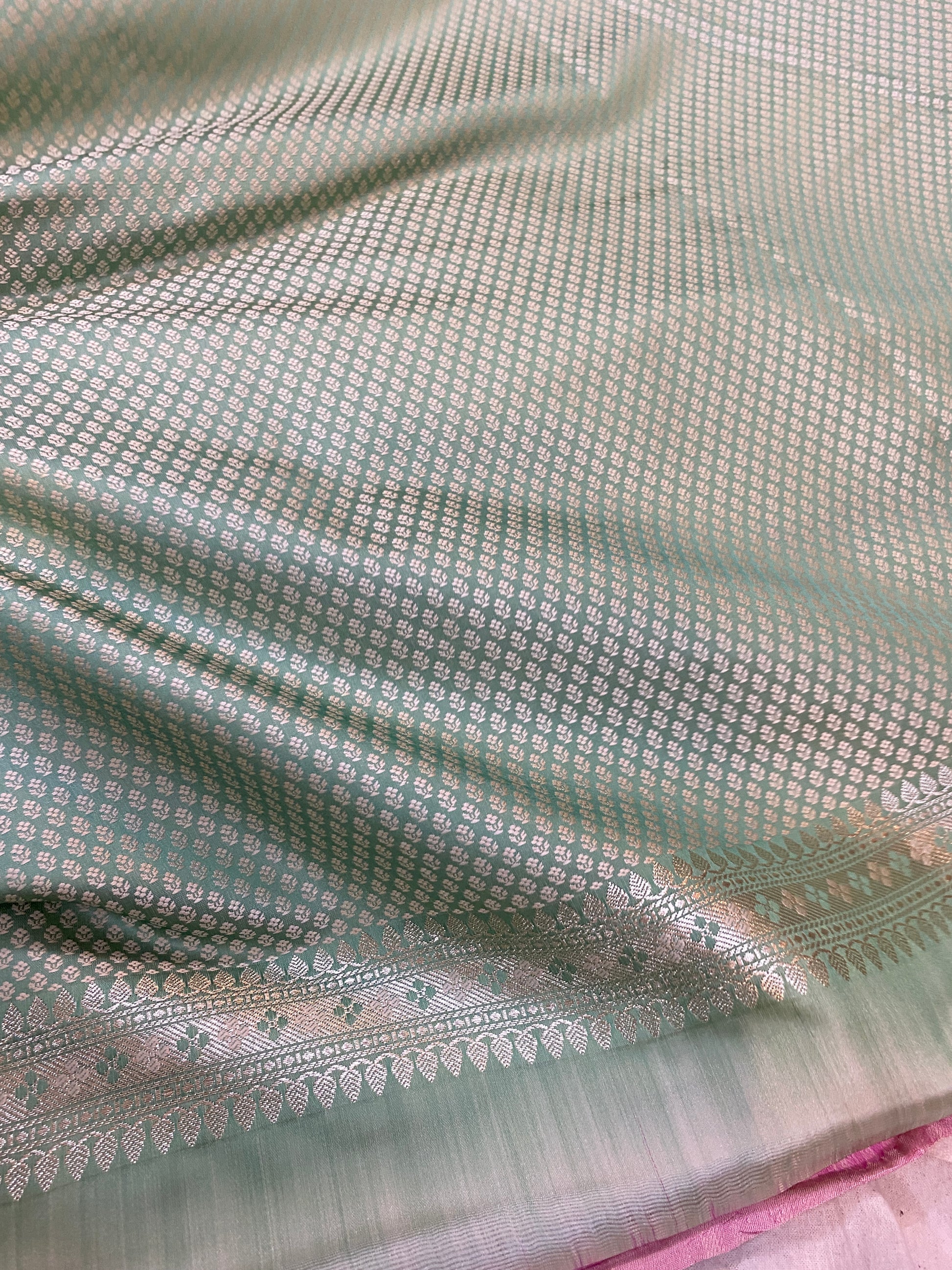 Refreshing Elegance: Pista Green Pure Banarasi Silk Saree by Shades Of Benares - banarasi - banarasi saree shop