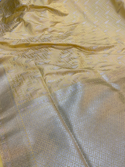 Bright Radiance: Lemon Yellow Pure Banarasi Silk Saree by Shades Of Benares - banarasi - banarasi saree shop