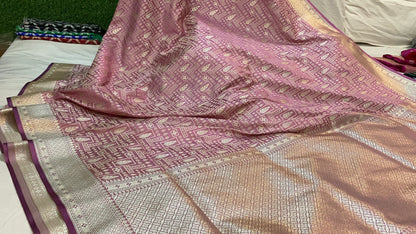 Timeless Beauty: Pink Pure Banarasi Silk Saree by Shades Of Benares - banarasi - banarasi saree shop