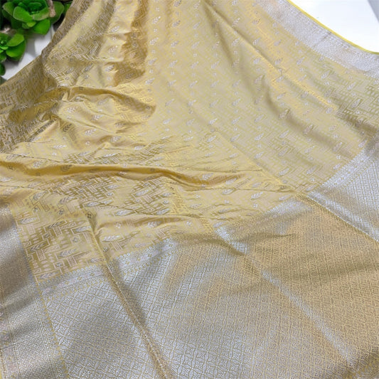 Bright Radiance: Lemon Yellow Pure Banarasi Silk Saree by Shades Of Benares - banarasi - banarasi saree shop