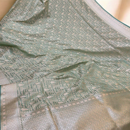 Refreshing Elegance: Pista Green Pure Banarasi Silk Saree by Shades Of Benares - banarasi - banarasi saree shop