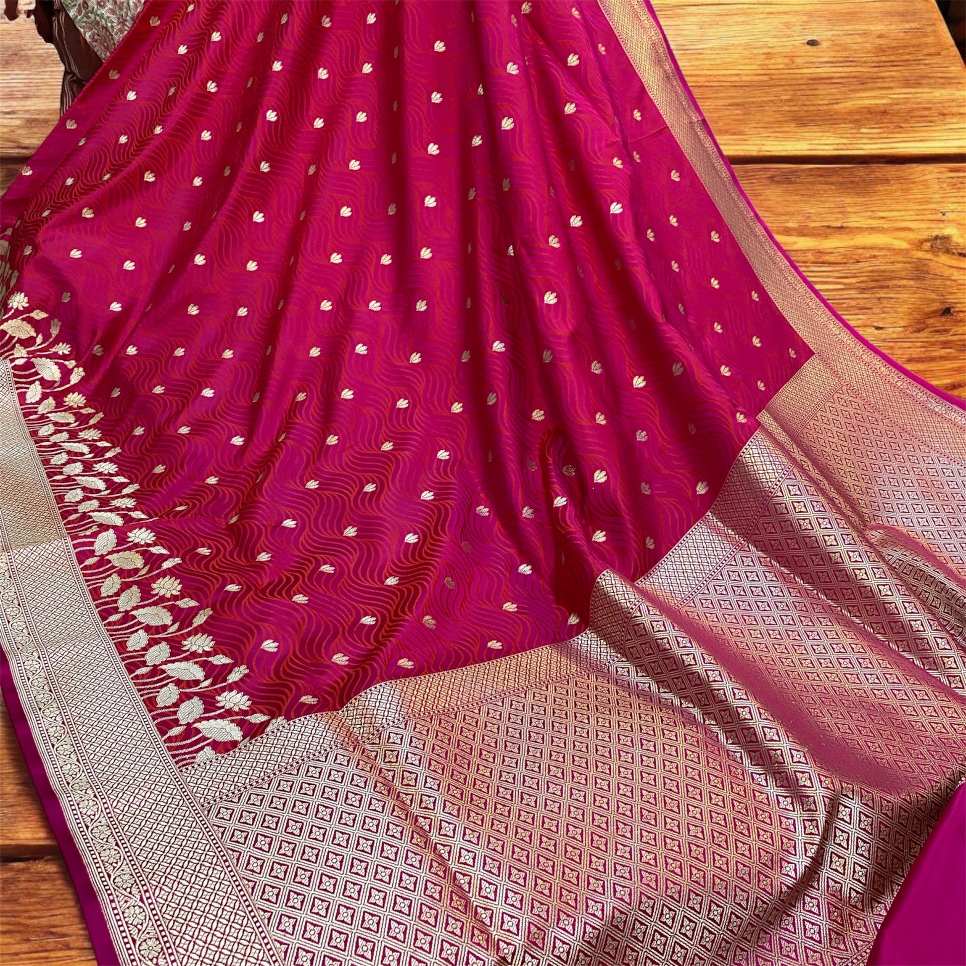 Raani Pink Pure Pure Silk Banarasi Saree: Jaal Work Elegance by Shades Of Benares - banarasi - banarasi saree shop