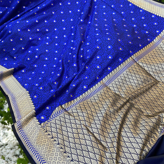 Exquisite Royal Blue Pure Katan Silk Banarasi Saree by Shades Of Benares - banarasi - banarasi saree shop