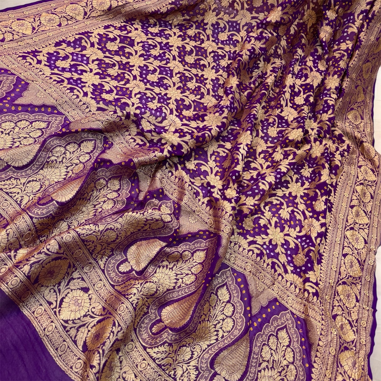 Elegant Purple Bandhani Dupatta by Shades Of Benares - banarasi - banarasi saree shop