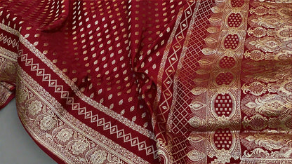 Luxurious Handloom Pure Silk Banarasi Saree in Maroon by Shades Of Benares - banarasi - banarasi saree shop