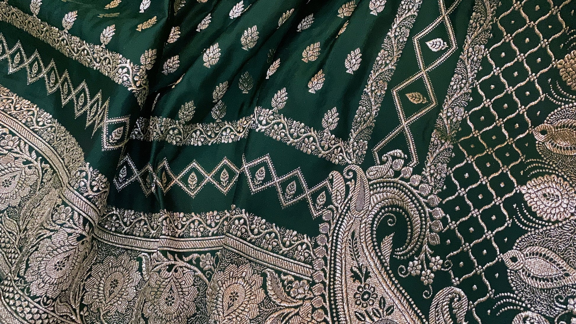 Exquisite Bottle Green Handloom Pure Silk Banarasi Saree by Shades Of Benares - banarasi - banarasi saree shop