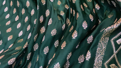 Exquisite Bottle Green Handloom Pure Silk Banarasi Saree by Shades Of Benares - banarasi - banarasi saree shop