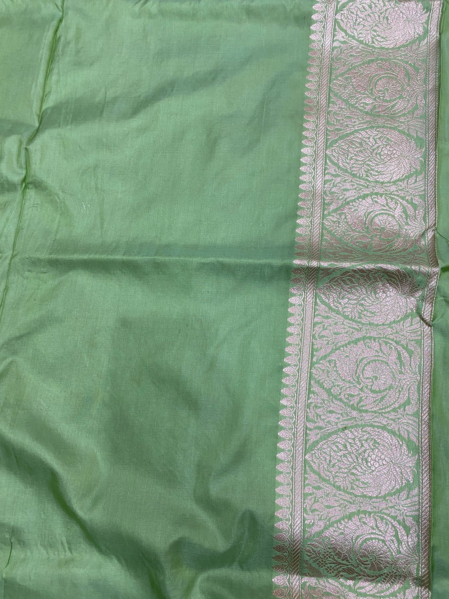 Livia Pastello: Pastel Green Pure Silk Banarasi Saree in All-Over Meenakari Jaal