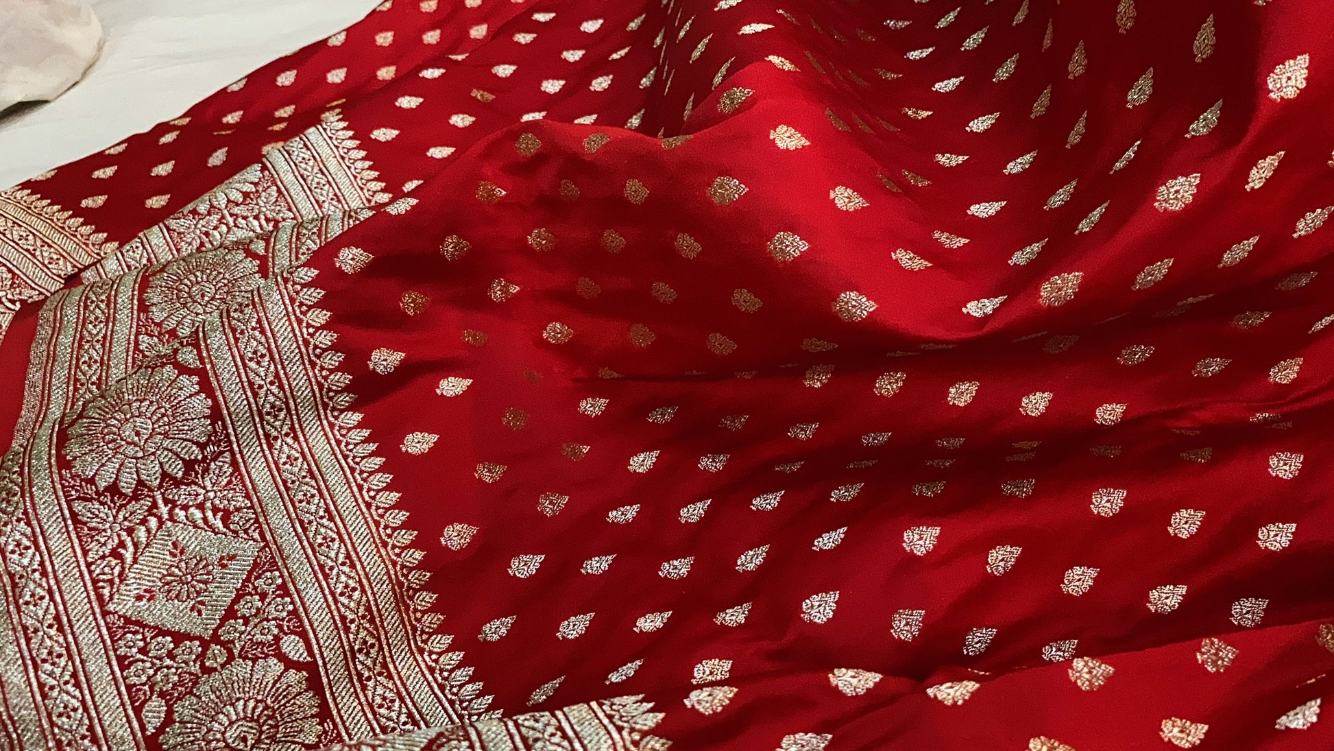 Luxurious Red Handloom Pure Silk Banarasi Saree by Shades Of Benares - banarasi - banarasi saree shop