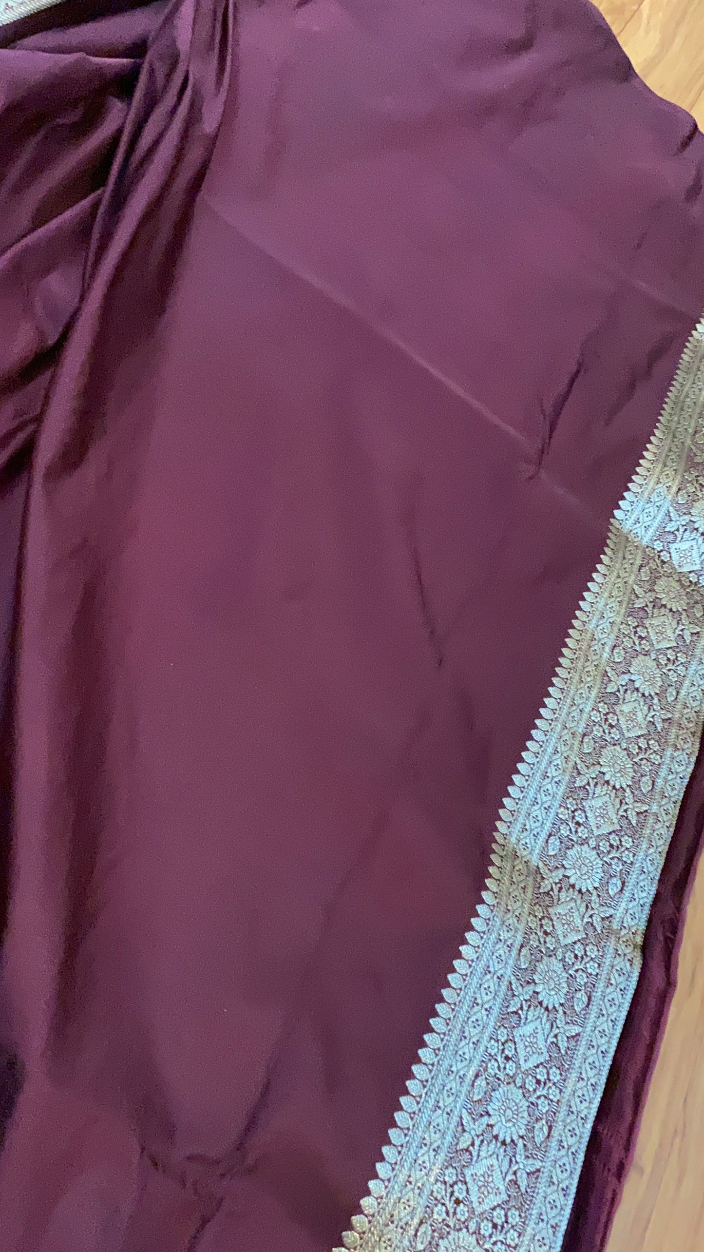 Exquisite Handloom Wine Pure Silk Banarasi Saree by Shades Of Benares - banarasi - banarasi saree shop