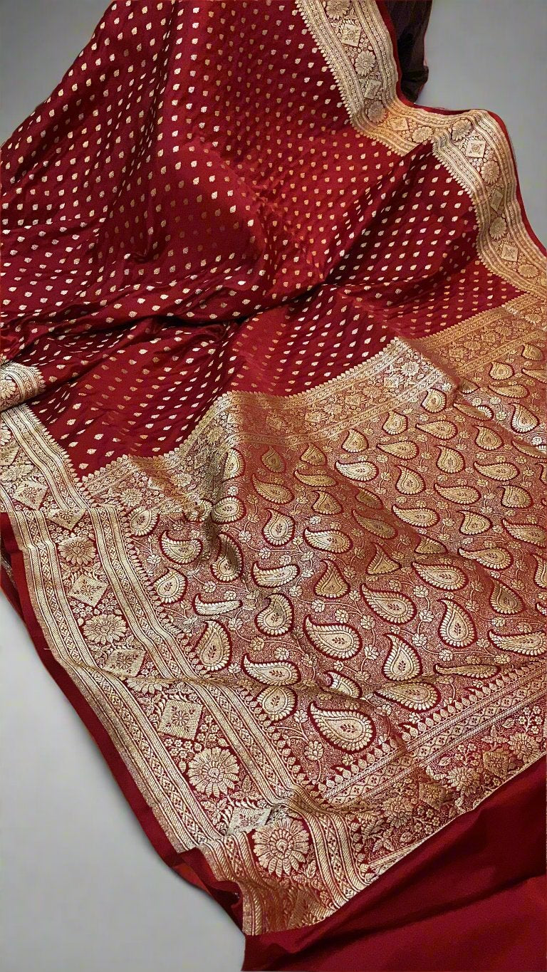 Rich Elegance: Maroon Handloom Pure Silk Banarasi Saree by Shades Of Benares - banarasi - banarasi saree shop