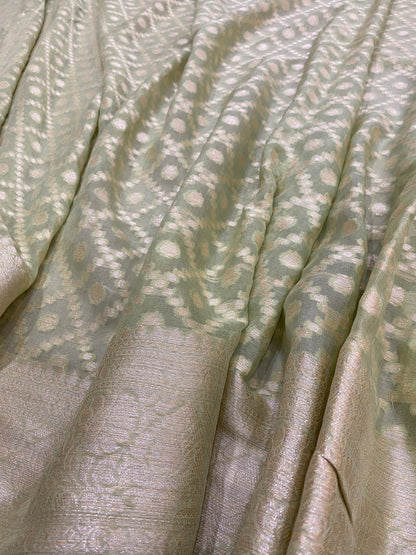 Luxe Verde Pastello Pure Khaddi Georgette Banarasi Saree