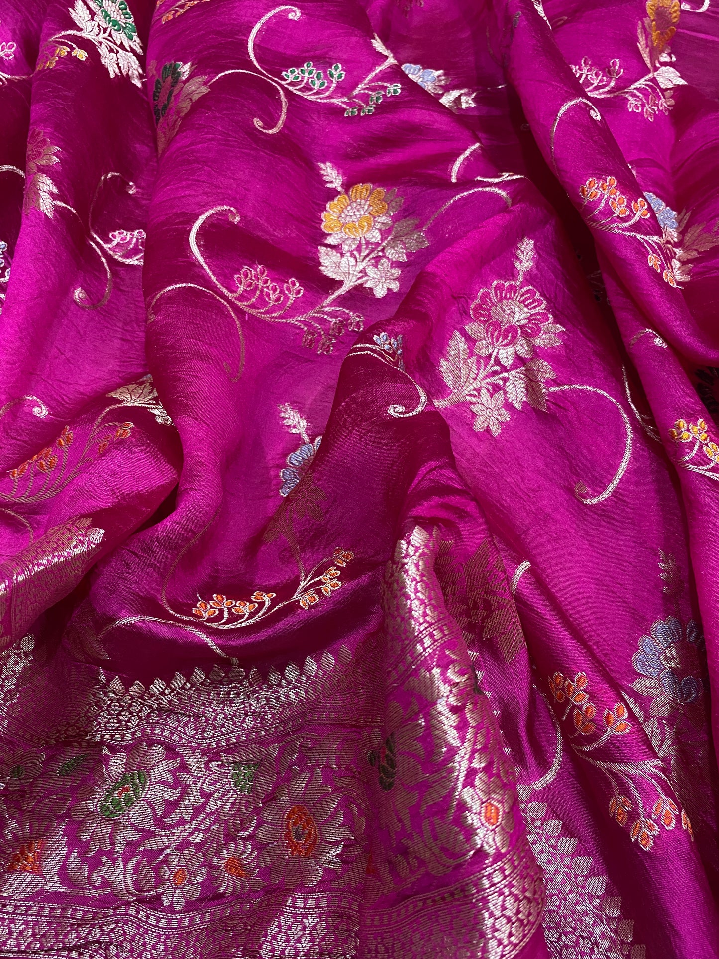 Rosa Bellezza Couture Pure Katan Silk Banarasi Saree In Minakari Jaal