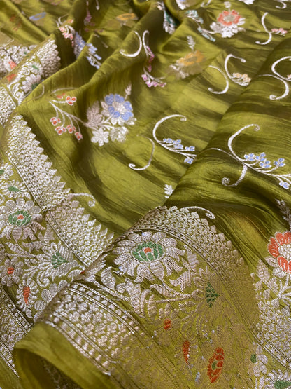 Oliva Maestosa Couture Pure Katan Silk Banarasi Saree In Minakari Jaal