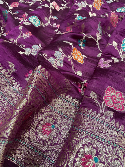 Vino Nobile Couture Pure Katan Silk Banarasi Saree In Minakari Jaal