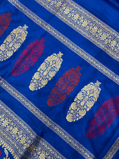 Blu Regale Kadhua Couture Pure Silk Banarasi Saree