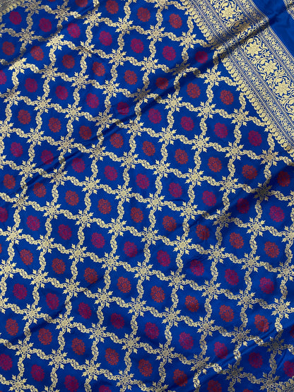 Blu Regale Kadhua Couture Pure Silk Banarasi Saree