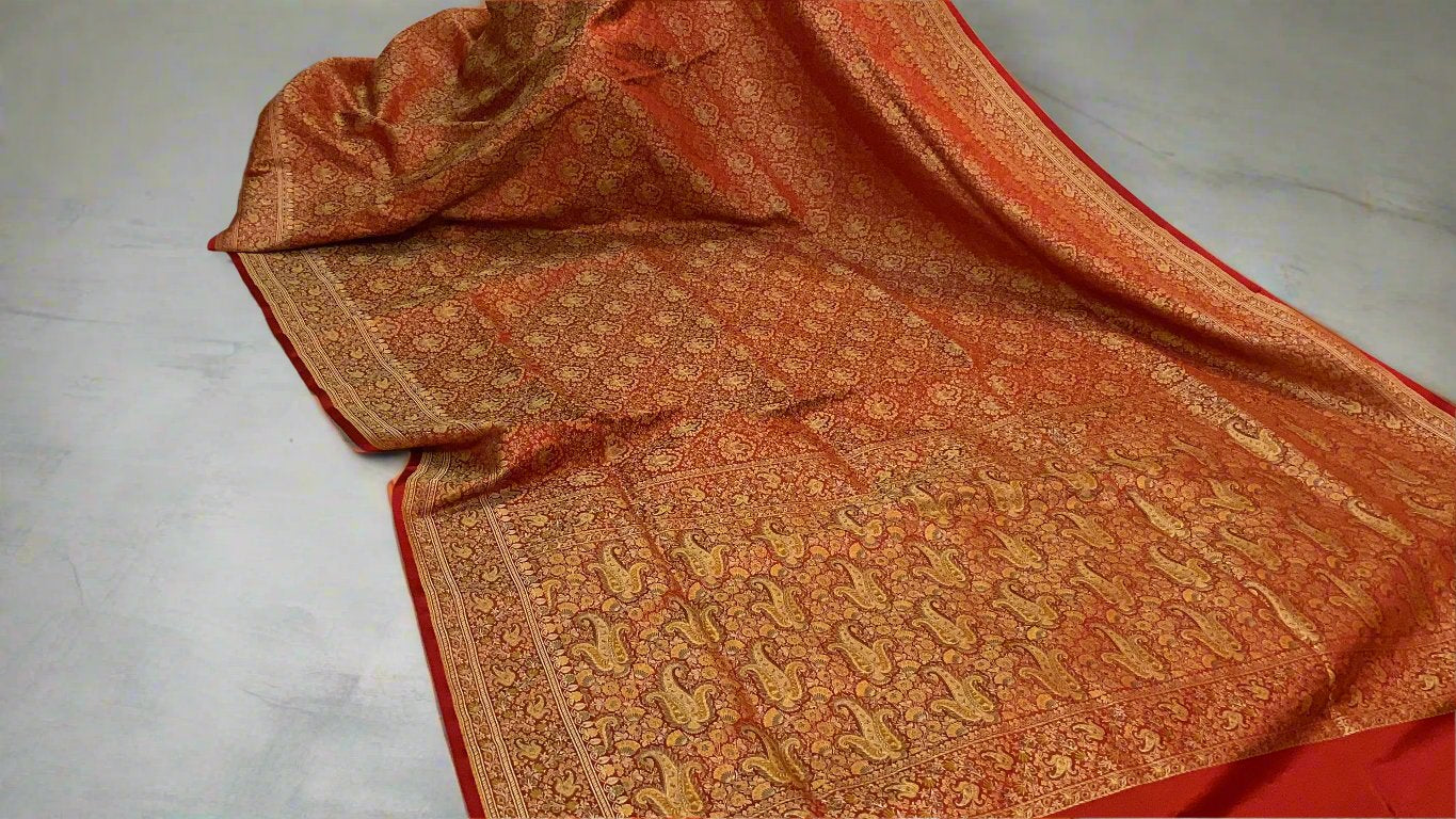 The Orange Pure Silk Banarasi Saree by Shades Of Benares - banarasi - banarasi saree shop