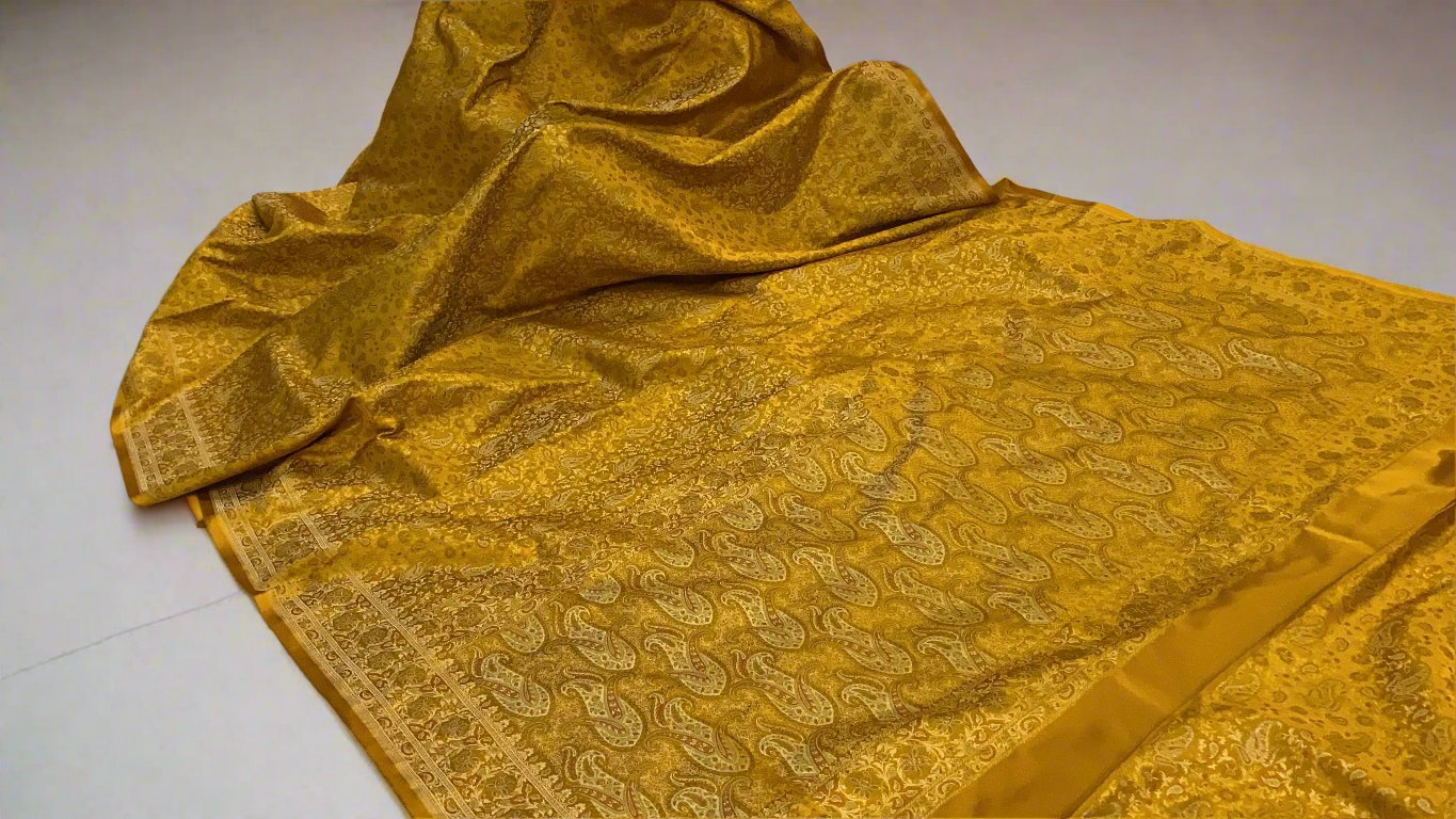 The Yellow Pure Silk Banarasi Saree by Shades Of Benares - banarasi - banarasi saree shop