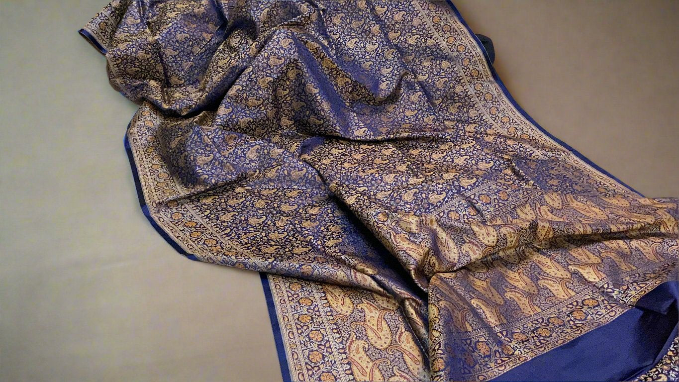 Enchanting Elegance: The Blue Pure Silk Banarasi Saree by Shades Of Benares - banarasi - banarasi saree shop