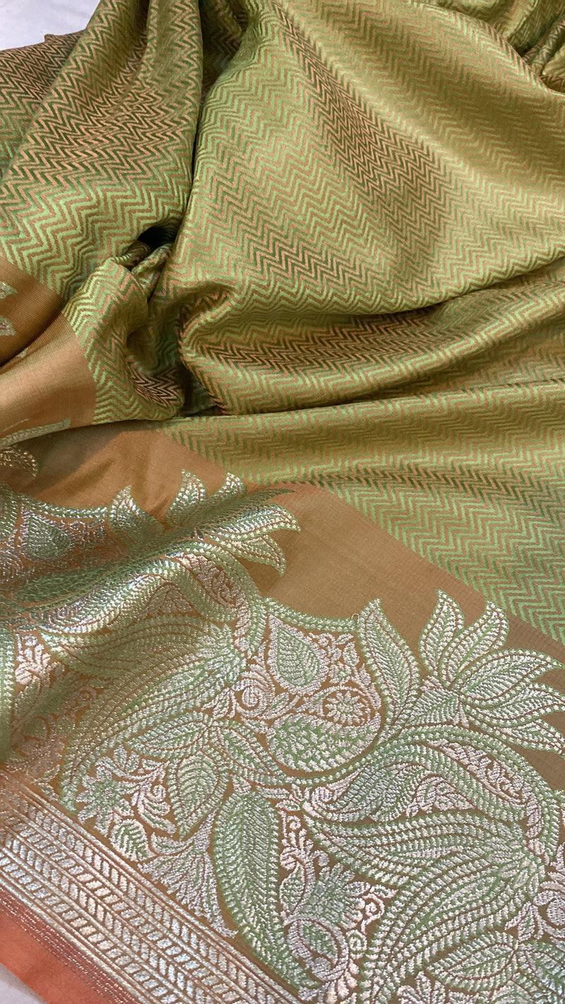 Handwoven Green Pure Banarasi Silk Sari by Shades Of Benares - banarasi - banarasi saree shop
