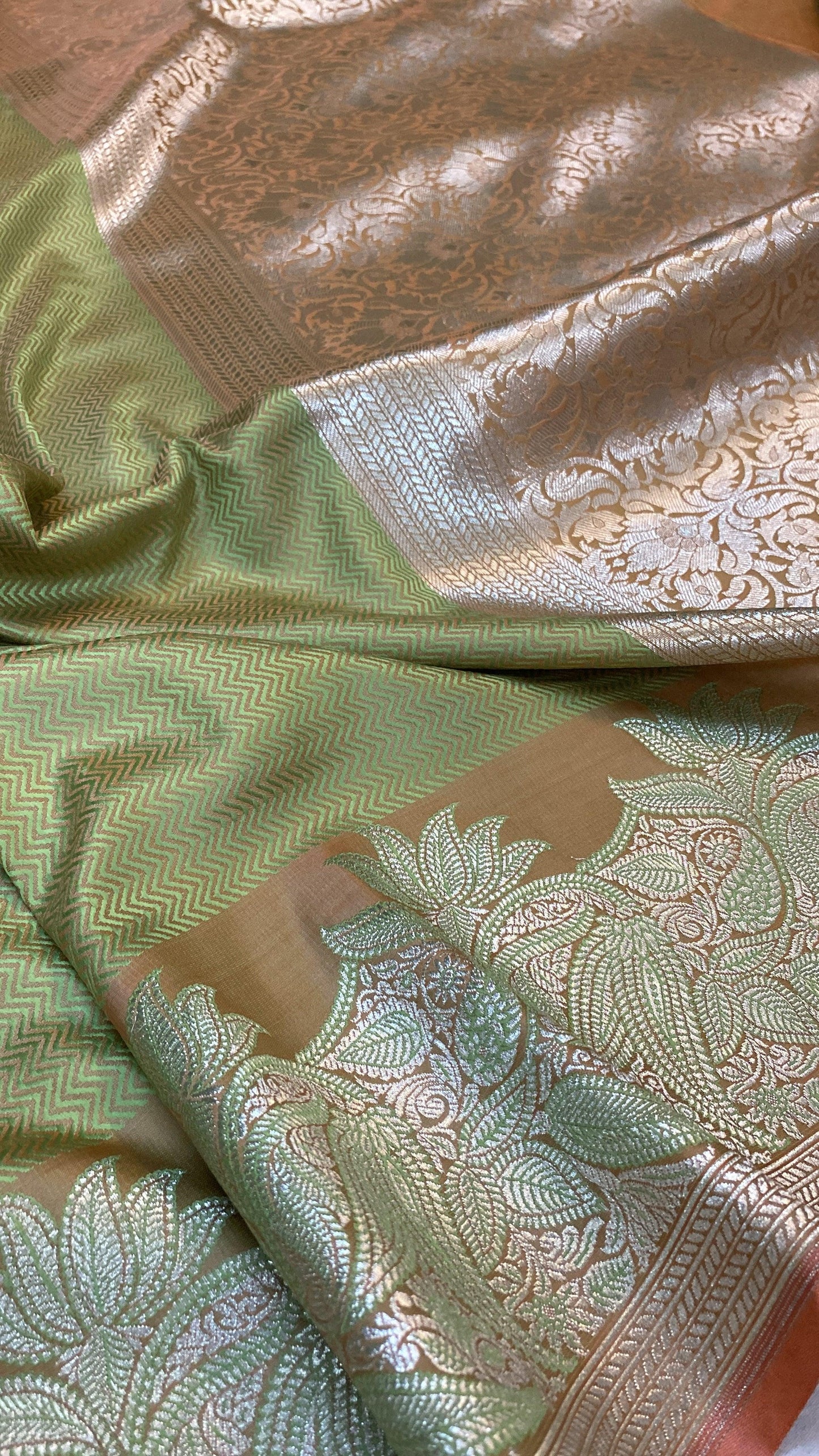 Handwoven Green Pure Banarasi Silk Sari by Shades Of Benares - banarasi - banarasi saree shop