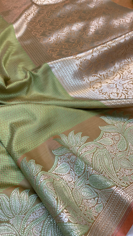 Handwoven Green Pure Banarasi Silk Sari by Shades Of Benares - banarasi - banarasi saree shop