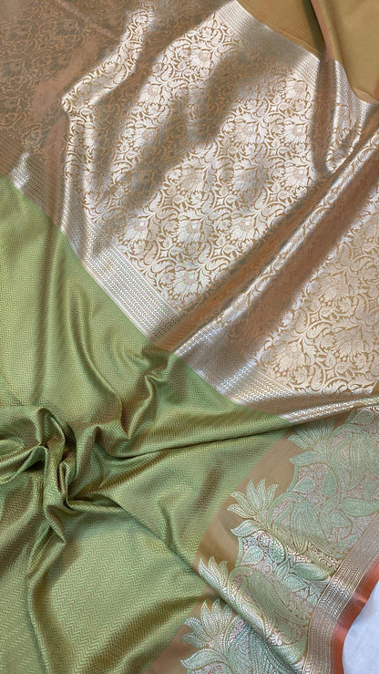 Handwoven Green Pure Banarasi Silk Sari by Shades Of Benares - banarasi - banarasi saree shop