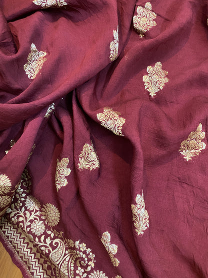 The Wine Handloom Pure Moonga Silk Banarasi Saree by Shades Of Benares - banarasi - banarasi saree shop