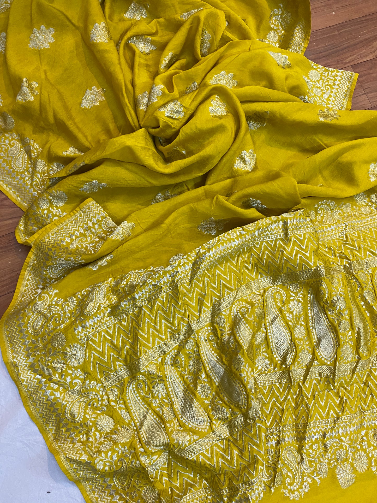 The Yellow Handloom Pure Moonga Silk Banarasi Saree by Shades Of Benares - banarasi - banarasi saree shop